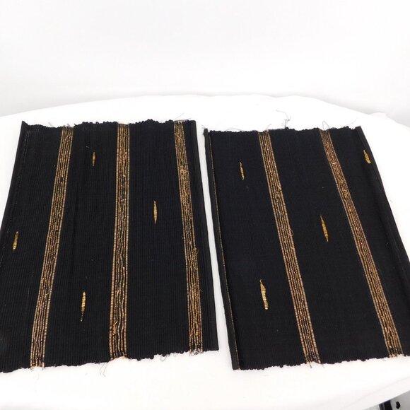 Placemat and Coaster Set Black Cloth Woven with Bamboo Rollable 6 Each Vintage - Picture 5 of 9